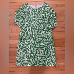 Boden Size 14 Green & White Floral 3/4 Sleeve 100% Cotton Dress